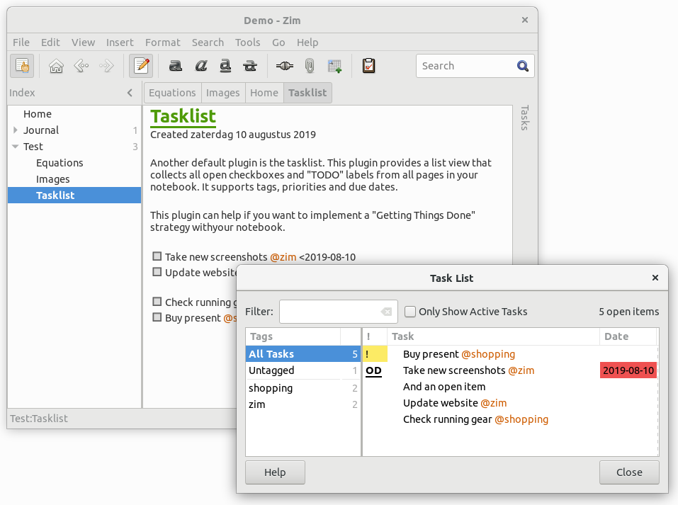 zim task list dialog